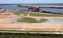 Empty lot under construction next to waterway