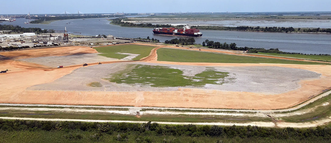 Empty lot under construction next to waterway