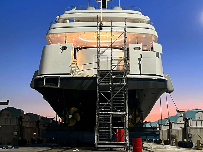 Yacht in shipyard drydocks