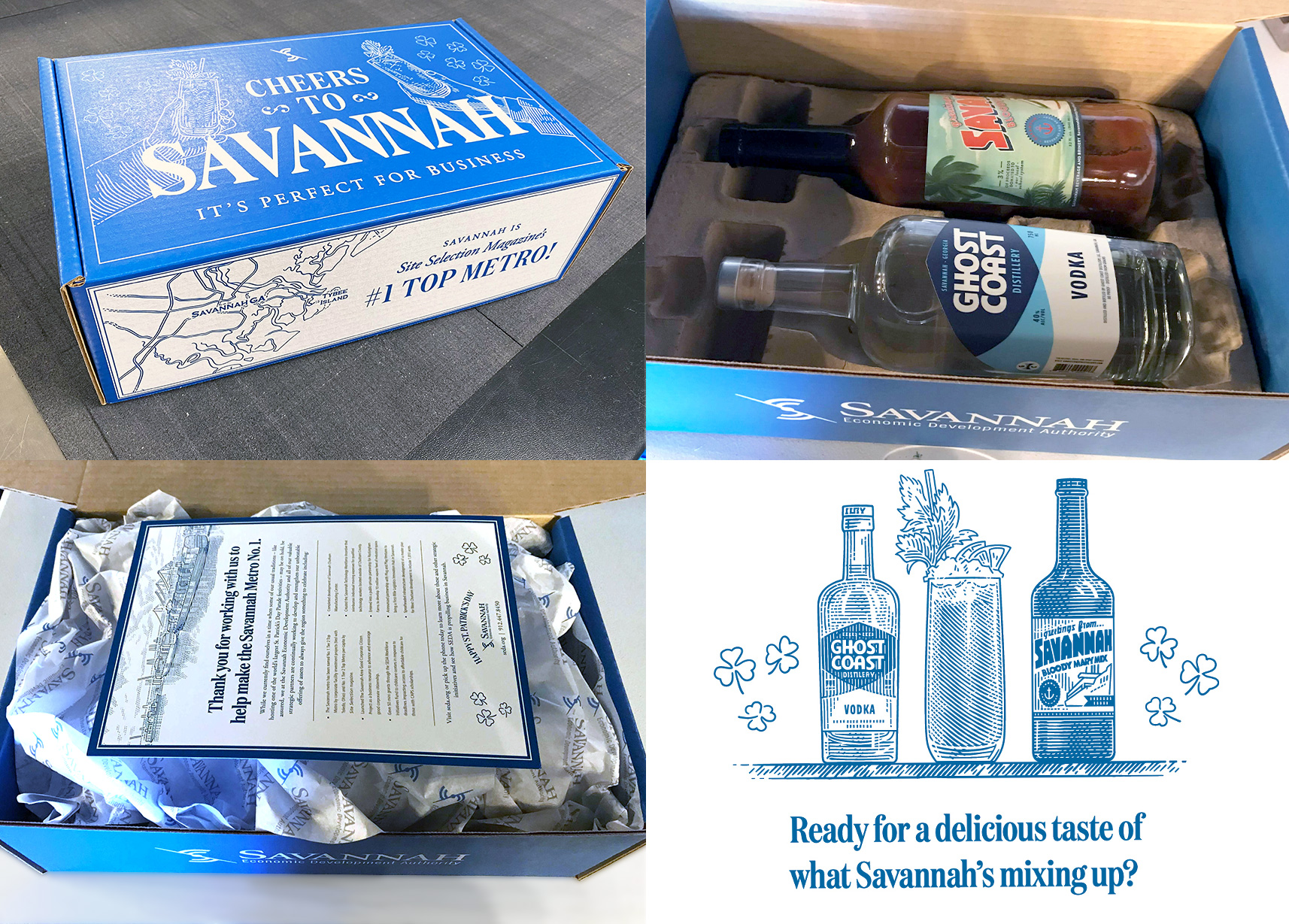 Packaged box with bottle of vodka and mixer inside